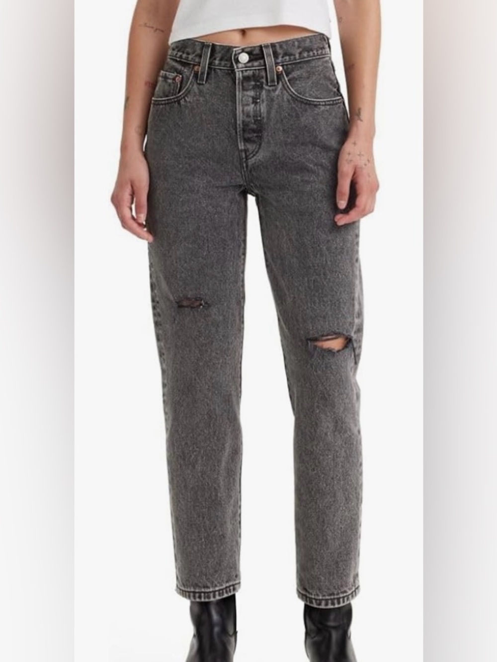 Levi's Women's 501 Straight-Leg Distressed Black Wash Jeans